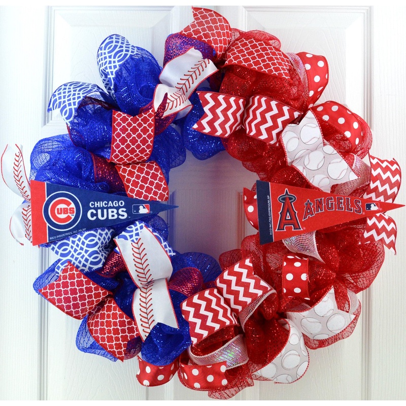Baseball House Divided Deco Mesh Door Wreath Style #1 (original)