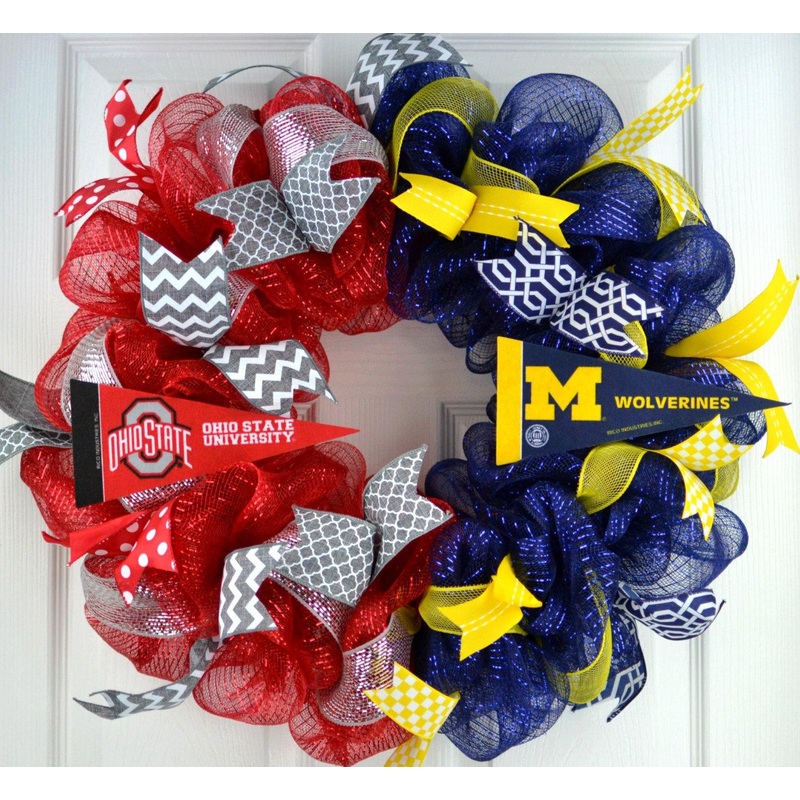 Two Team Football Wreath, House divided football wreath Style #1 (original)
