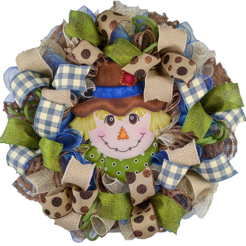 Blue Scarecrow Mesh Front Door Wreath – Thanksgiving Fall Wreath