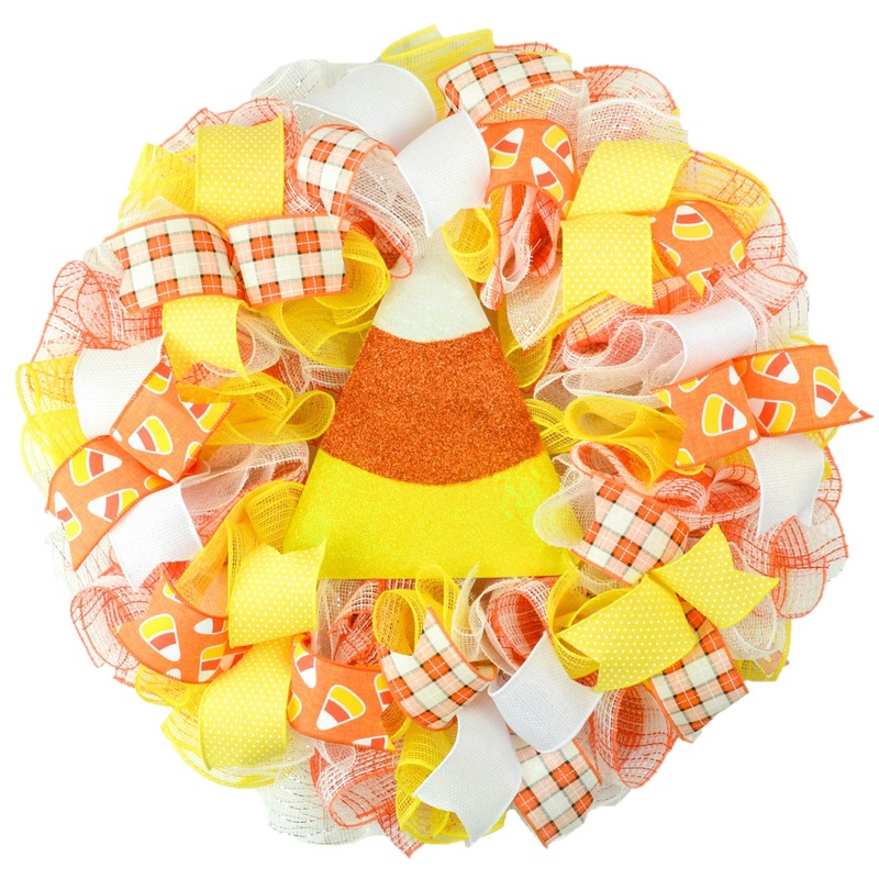Candy Corn Halloween Door Wreaths – Trick or Treat Orange Mesh Wreath