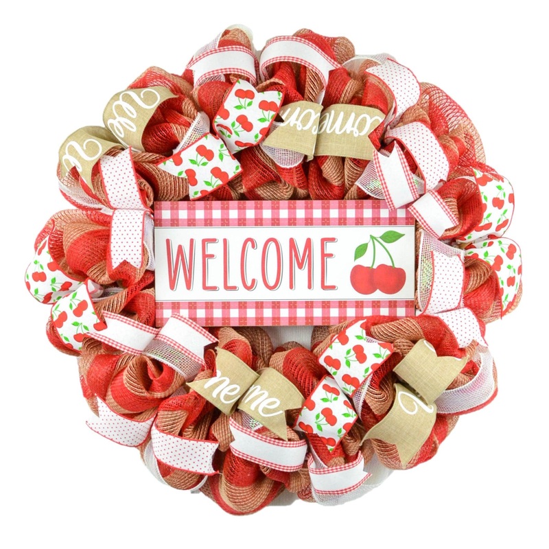 Cherry Summer Wreath – Fruit Welcome Red Spring Decor – Front Porch Decorations