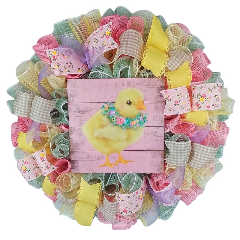 Easter Bunny Wreath, Pastel Door Decor, Mother’s Day Gift