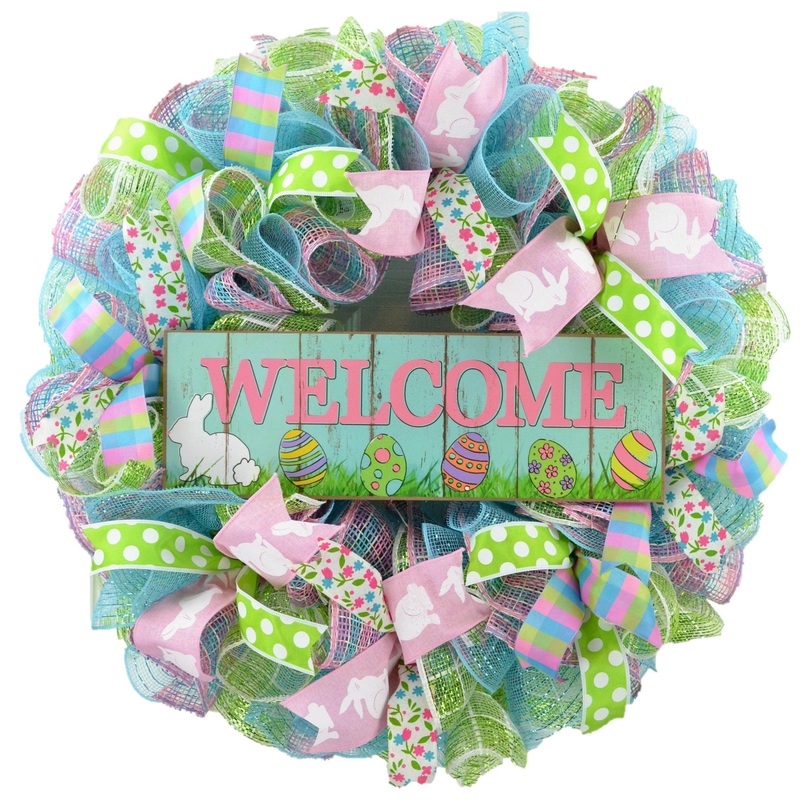 Easter Door Wreath | Spring Welcome Wreath | Pink Turquoise White