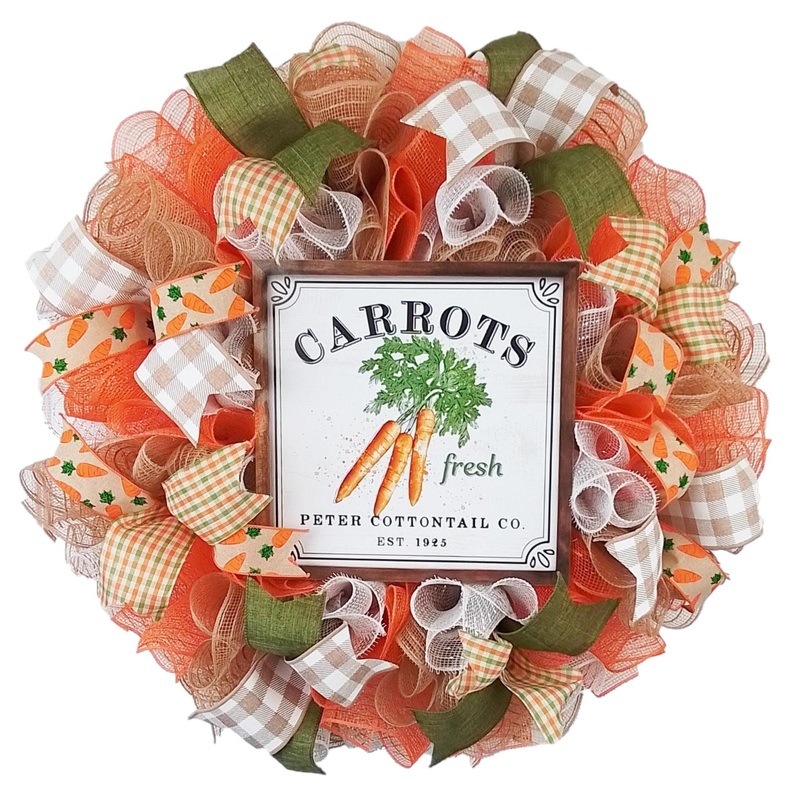 Farmhouse Easter Carrot Wreath – Spring Summer Welcome Door Decorations