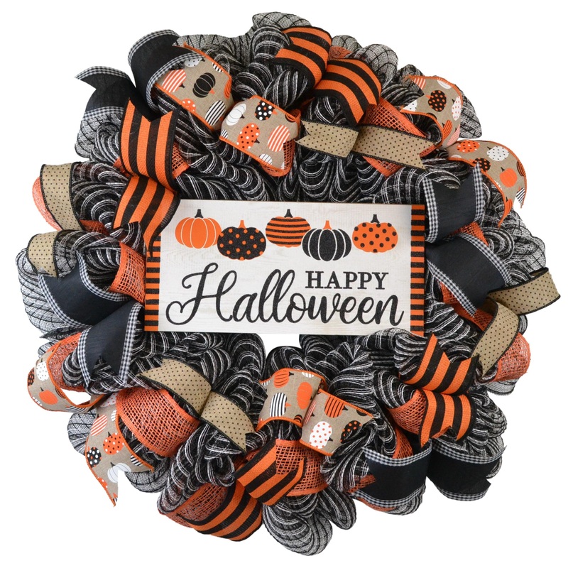 Farmhouse Halloween Wreath, Orange Black White