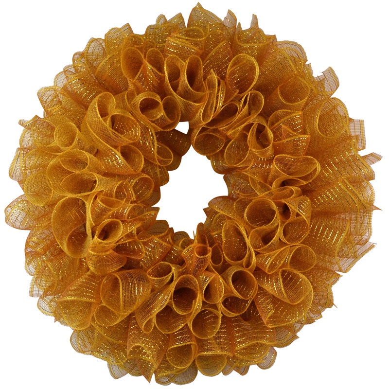 Plain Wreath Base Already Made – Mesh Everyday Wreath to Decorate DIY – Starter Add Bow, Ribbons on Your Own – Premade (Metallic Brown Gold)