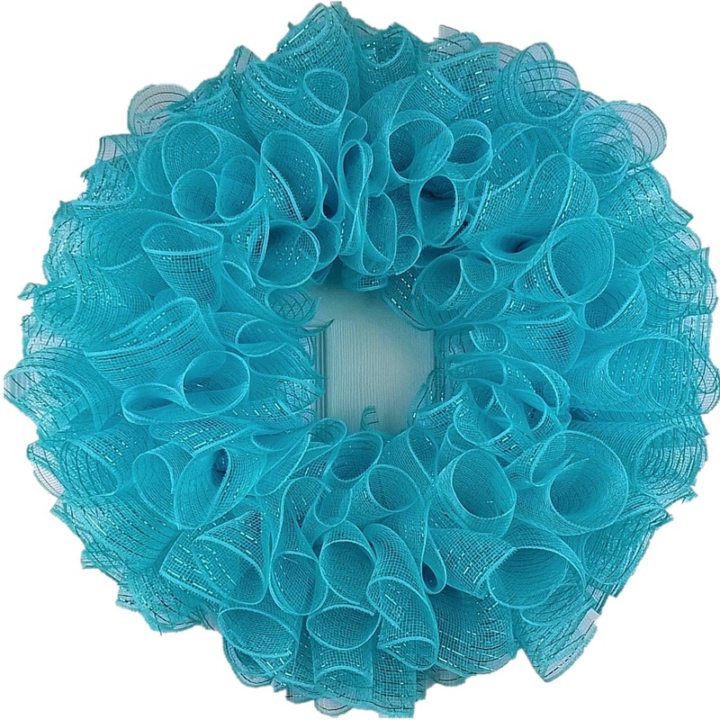Plain Wreath Base Already Made – Mesh Everyday Wreath to Decorate DIY – Starter Add Bow, Ribbons on Your Own – Premade (Metallic Turquoise)