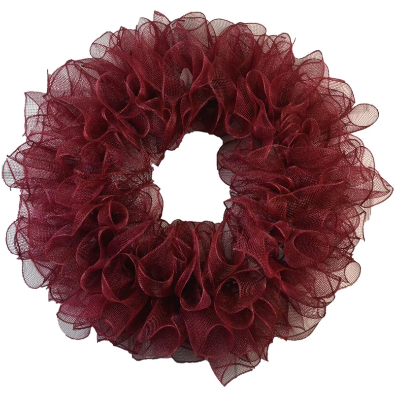 Plain Wreath Base Already Made – Mesh Everyday Wreath to Decorate DIY – Starter Add Bow, Ribbons on Your Own – Premade (Non-Metallic Burgundy)