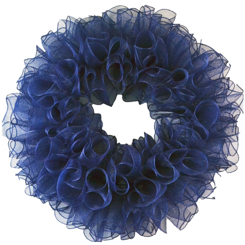 Plain Wreath Base Already Made – Mesh Everyday Wreath to Decorate DIY – Starter Add Bow, Ribbons on Your Own – Premade (Non-Metallic Navy Blue)