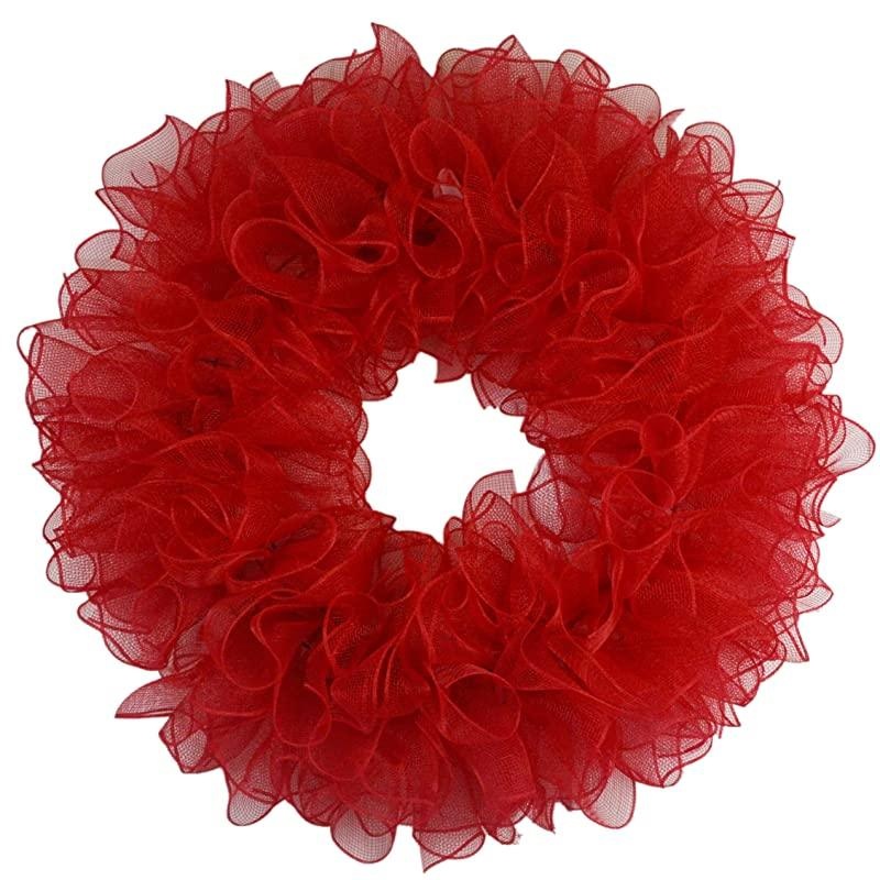 Plain Wreath Base Already Made – Mesh Everyday Wreath to Decorate DIY – Starter Add Bow, Ribbons on Your Own – Premade (Non-Metallic Red)