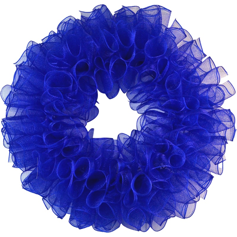Plain Wreath Base Already Made – Mesh Everyday Wreath to Decorate DIY – Starter Add Bow, Ribbons on Your Own – Premade (Non-Metallic Royal Blue)