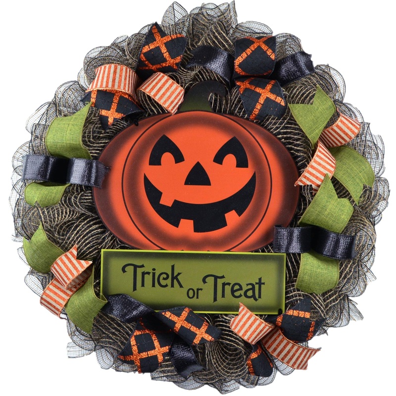 Trick or Treat Pumpkin Door Wreaths – Halloween Jack O Lantern Thanksgiving