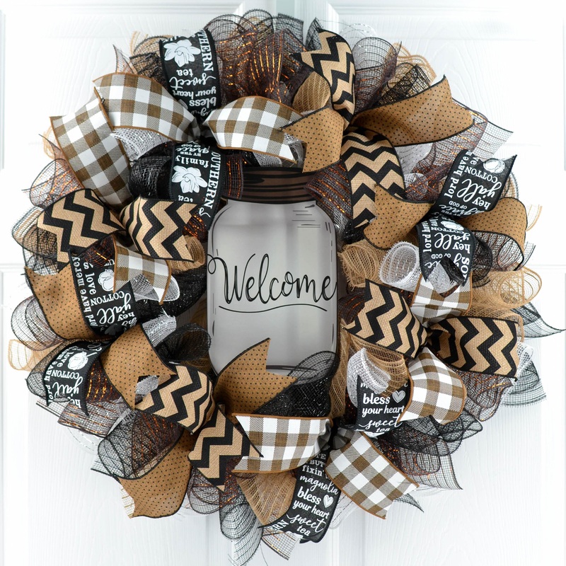 Welcome Mason Jar Wreath – Farmhouse Burlap Everyday Decor