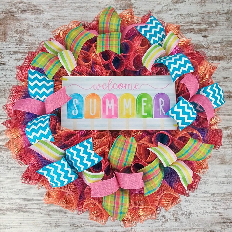 Welcome Popsicle Wreath – Summer Spring Front Door Decor – Beach Decoration