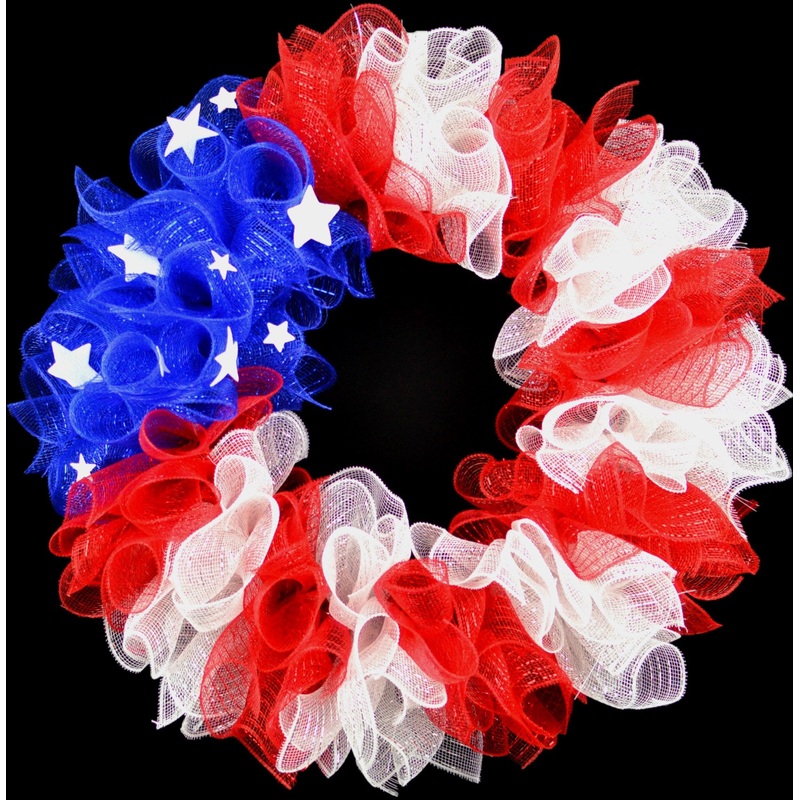 American Flag Fourth of July Wreath, Red White and Blue