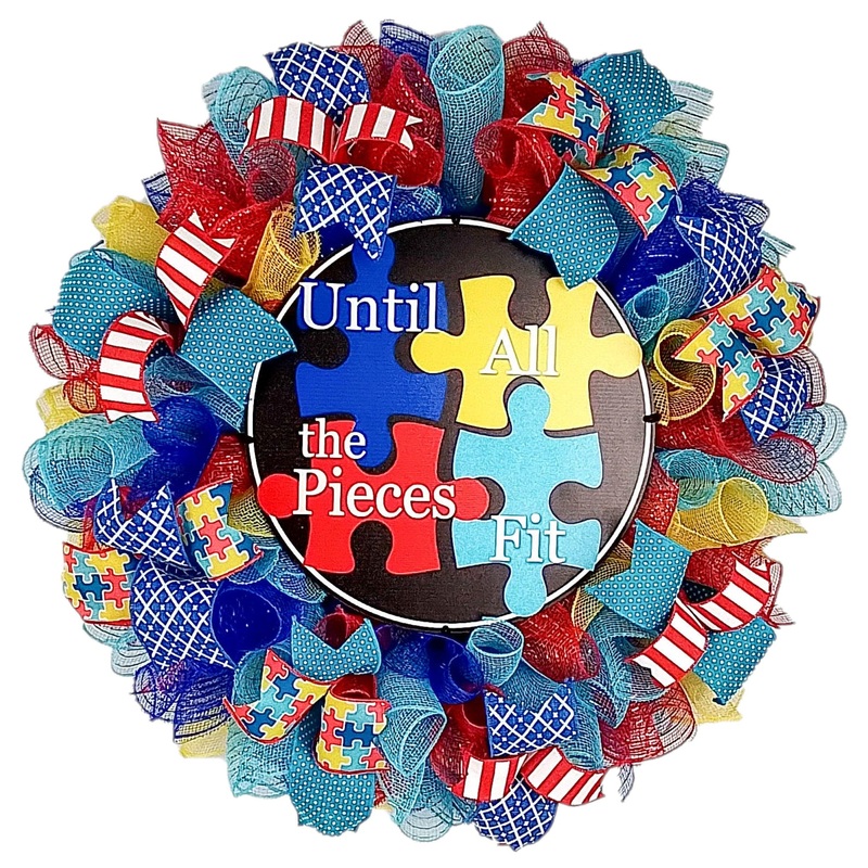Autism Awareness Door Wreath – Until All the Pieces Fit