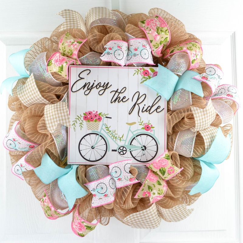 Bicycle Enjoy the Ride Wreath – Farmhouse Burlap Spring Decor
