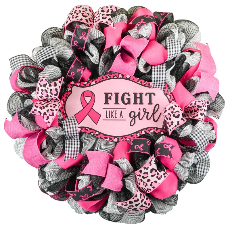 Breast Cancer Survivor Wreath – Pink Black Burlap Wreath – Cancer Awareness Survivor Gift