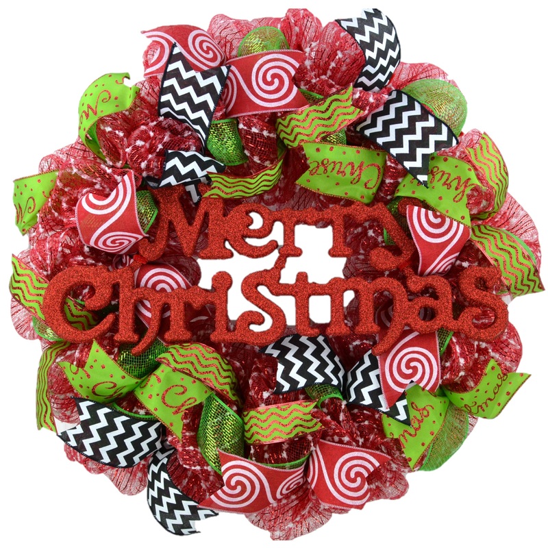 Candy Cane Whimsical Christmas Wreath | Red White Black Lime Green