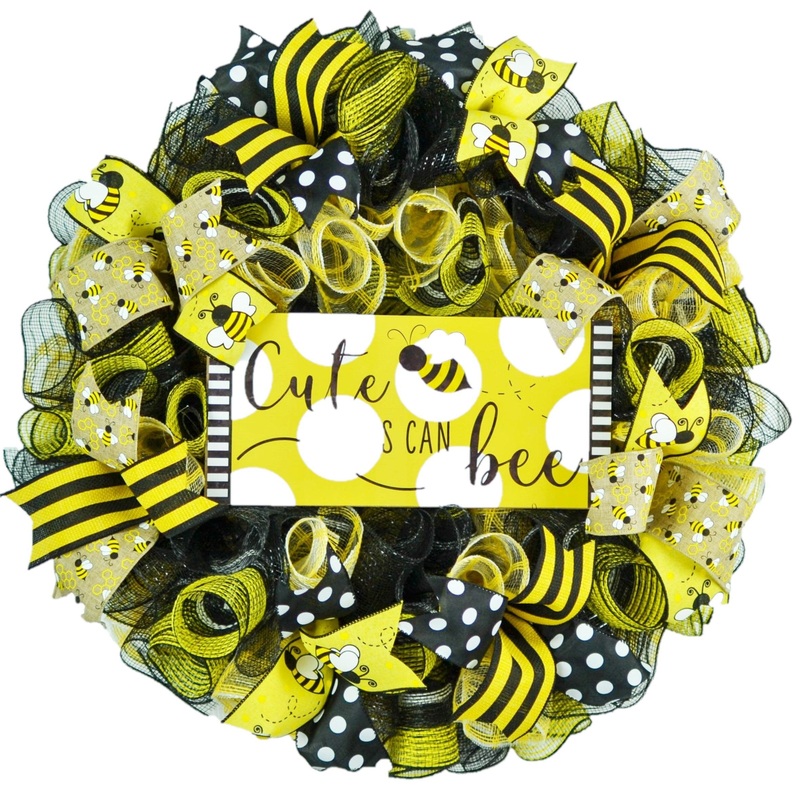 Cute as a Bee Door Wreath – Honeybee Welcome Colorful Summer Decor