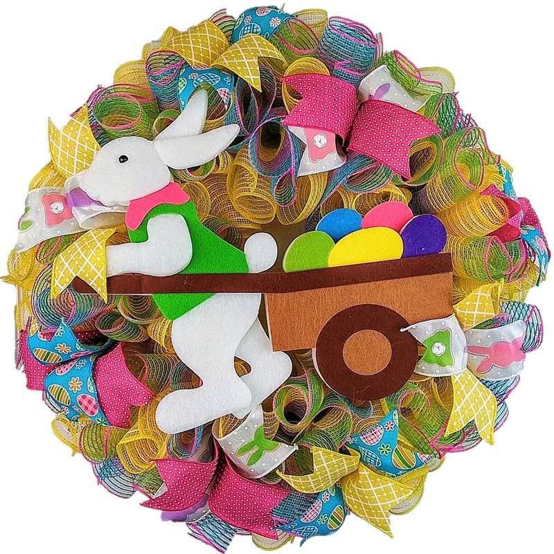 Easter Door Wreath | Easter Bunny Door Wreath | Spring Welcome Wreath | White Yellow Turquoise Fuschia