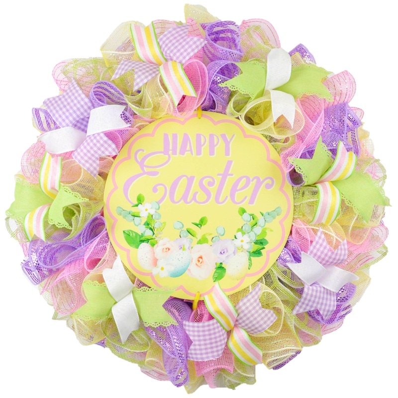 Easter Wreaths for Decoration – Welcome Pastel Front Door Decor – Purple Lavender Pink Yellow