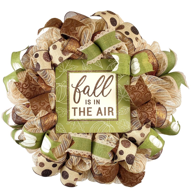 Fall is in the Air Door Wreaths | Thanksgiving Deco Mesh Wreath | Moss Jute Burlap Brown
