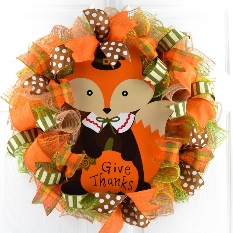 Fall Wreath | Fox Wreath | Give Thanks Fall Decor | Thanksgiving Wreath