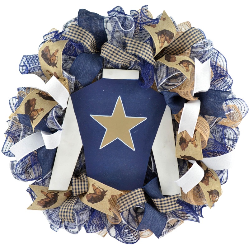 Rustic Kentucky Derby Wreath | Jockey Silk Decor | Horse Racing Gift | Navy Jute Brown White
