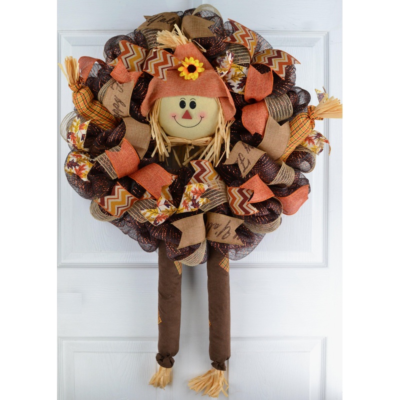 Scarecrow Wreath | Thanksgiving Deco Mesh Fall Front Door Wreath