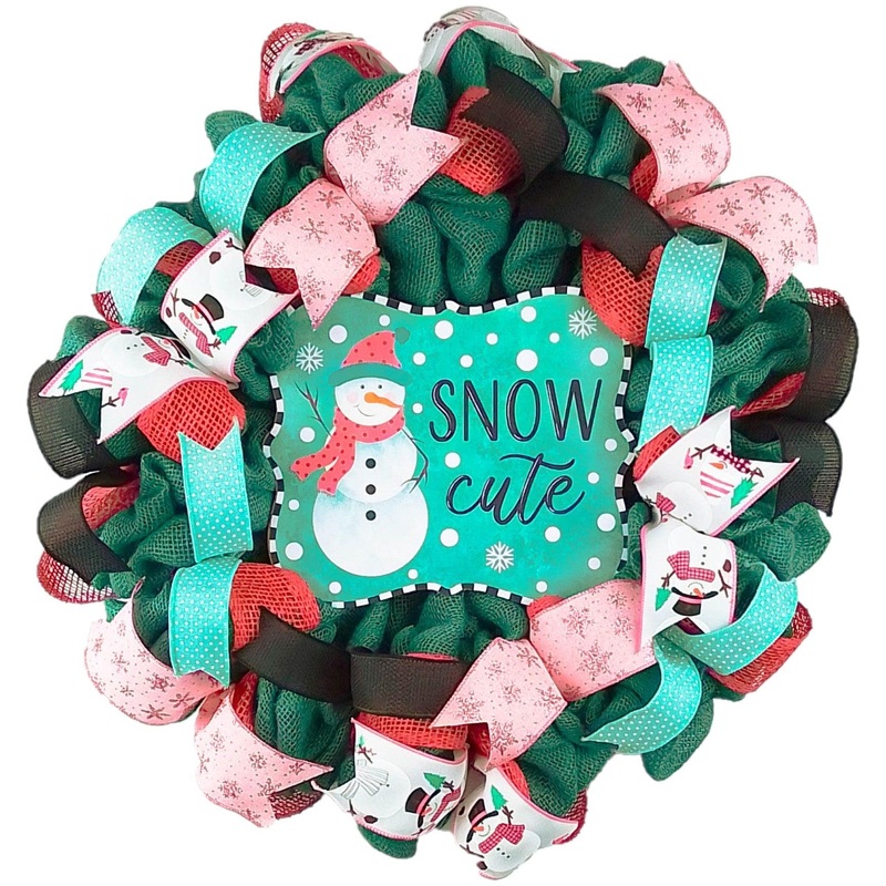 Snow Cute Snowman Wreaths – Turquoise Pink Snowflake Cold Front Door Wreath – Outdoor Christmas Decor – Winter Decor