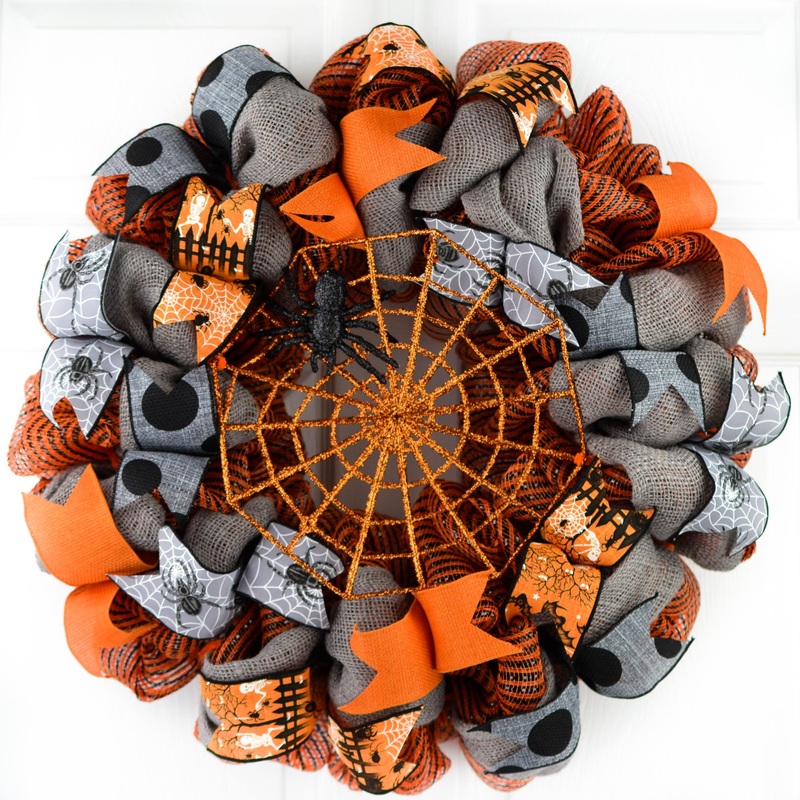 Spider Web Wreath – Halloween Mesh Outdoor Front Door Wreath
