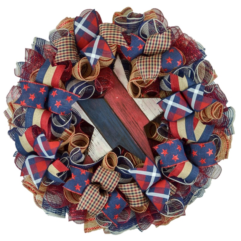 Star Farmhouse Fourth of July Mesh Door Wreath