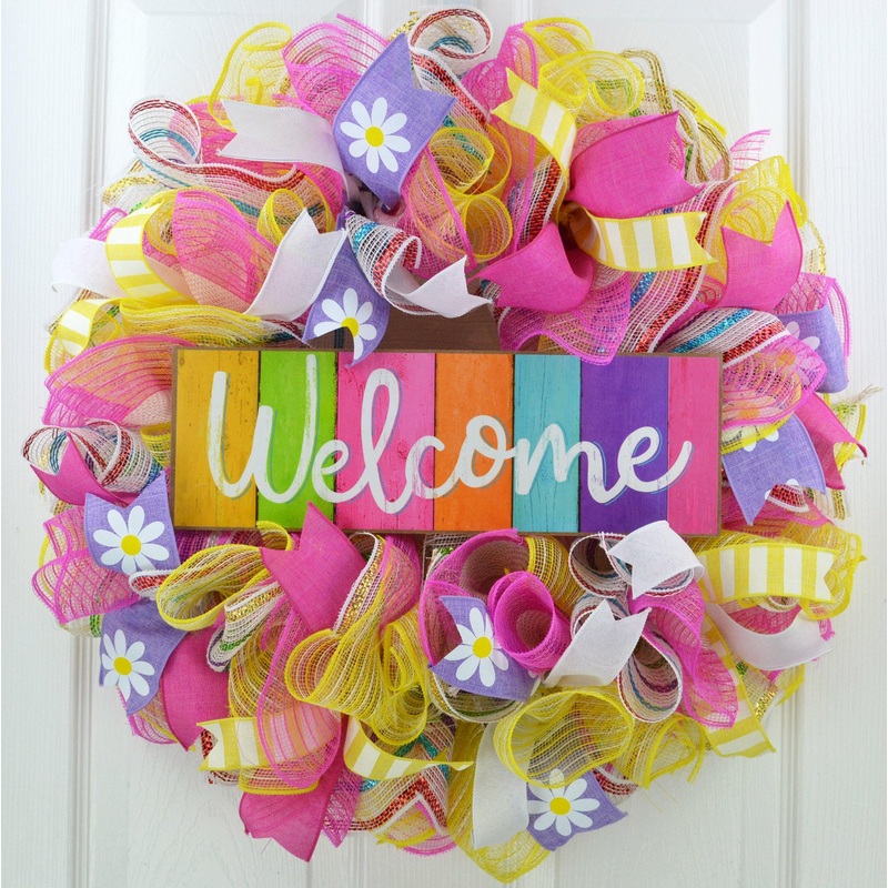 Summer Spring Welcome Door Wreath | Mother’s Day Gift | Pink Purple Yellow White