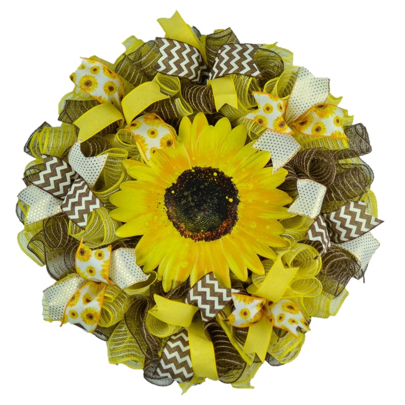 Sunflower Front Door Wreath – Burlap Sun Flower Decorations | Yellow Brown Jute