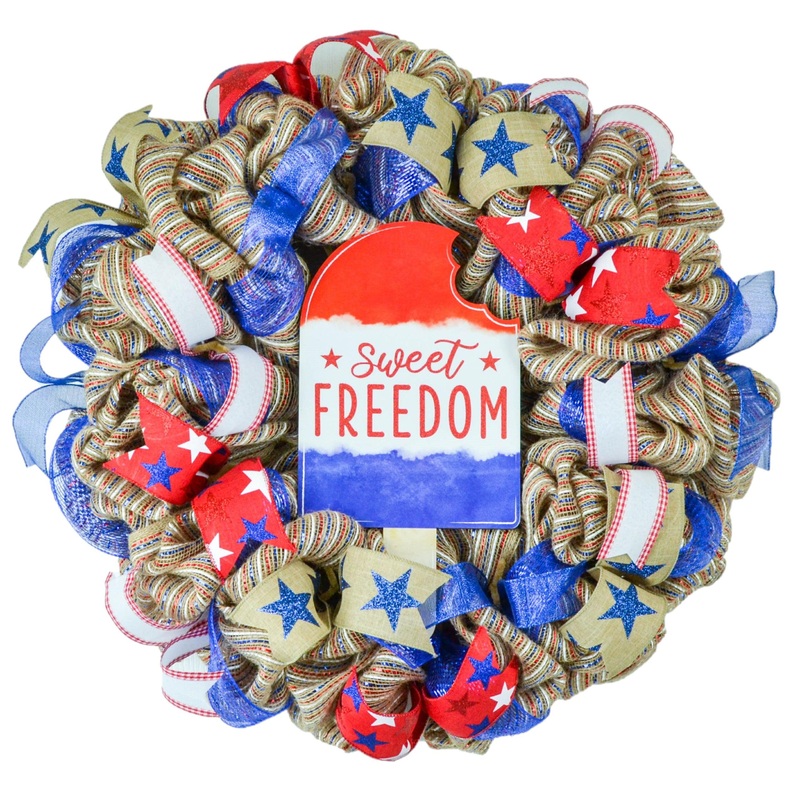 Sweet Freedom Fourth of July Mesh Door Wreath – Independence Day