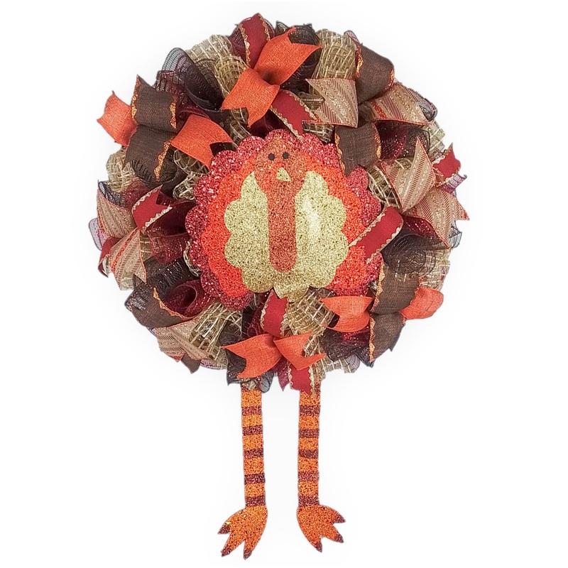 Thanksgiving Turkey Wreath – Fall Deco Mesh Wreath – Turkey Legs – Front Door Wreath
