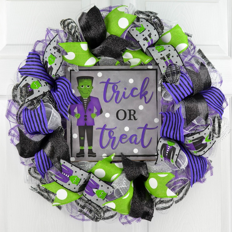Trick or Treat Frankenstein Halloween Wreaths – Front Door Decorations