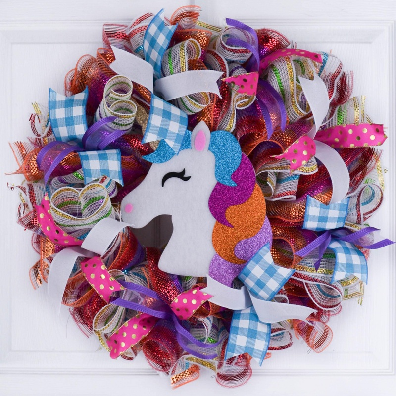 Unicorn Door Wreath – Little Girls Room Decor – Birthday Party Decoration – Pink Purple Turquoise