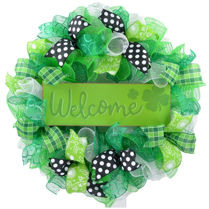 Welcome St. Patricks Wreath | Saint Patty’s Day | Green Black White