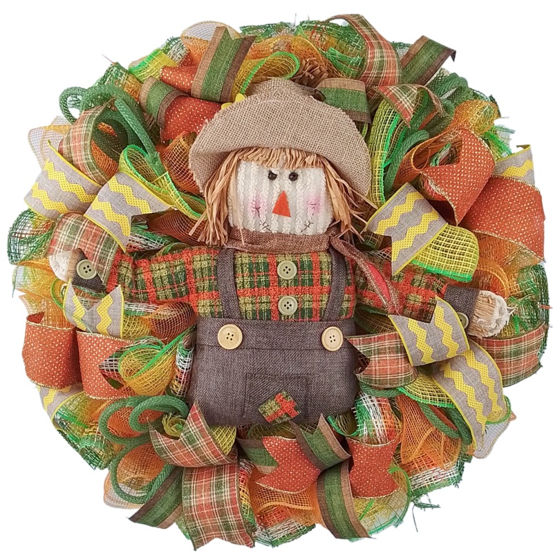 Yellow Scarecrow Mesh Front Door Wreath – Thanksgiving Fall Wreath