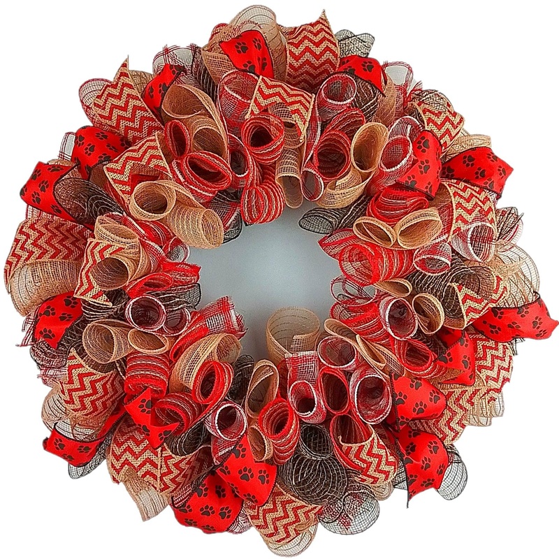 Animal Lover Wreath, Dog Paw Print Decor, Red Jute No Centerpiece
