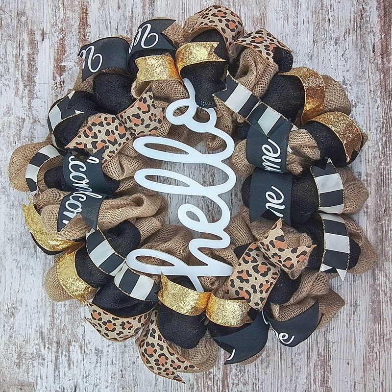 Animal Print Hello Door Wreaths – Everyday Burlap Mesh Front Door Decor No Centerpiece