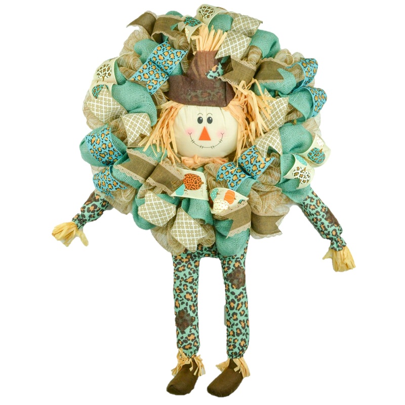 Animal Print Scarecrow Wreath – Burlap Ivory Turquoise Teal
