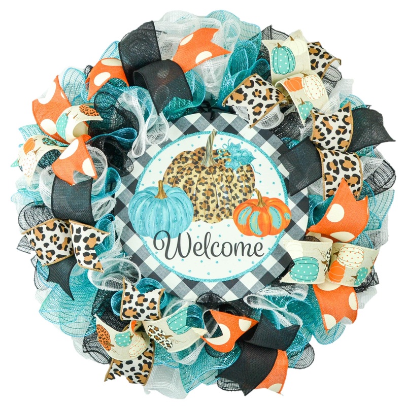 Animal Print Thanksgiving Door Wreaths – Black Orange Turquoise