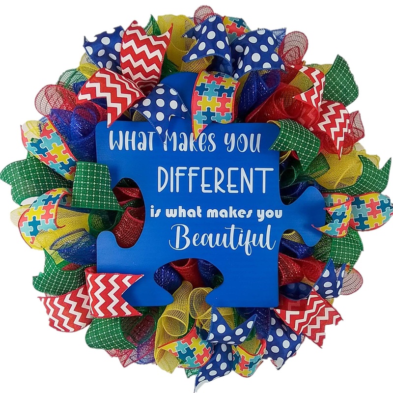 Autism Awareness Door Wreath – What Makes You Different Makes You Beautiful
