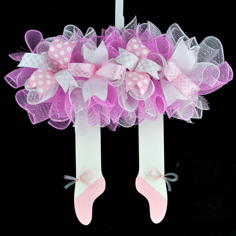 Ballerina Wreath – Ballet Door Hanger – Pink and White Tu Tu Decor
