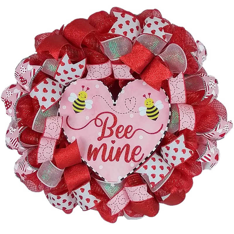 Bee Mine Valentine’s Day Wreath – Red White V-Day