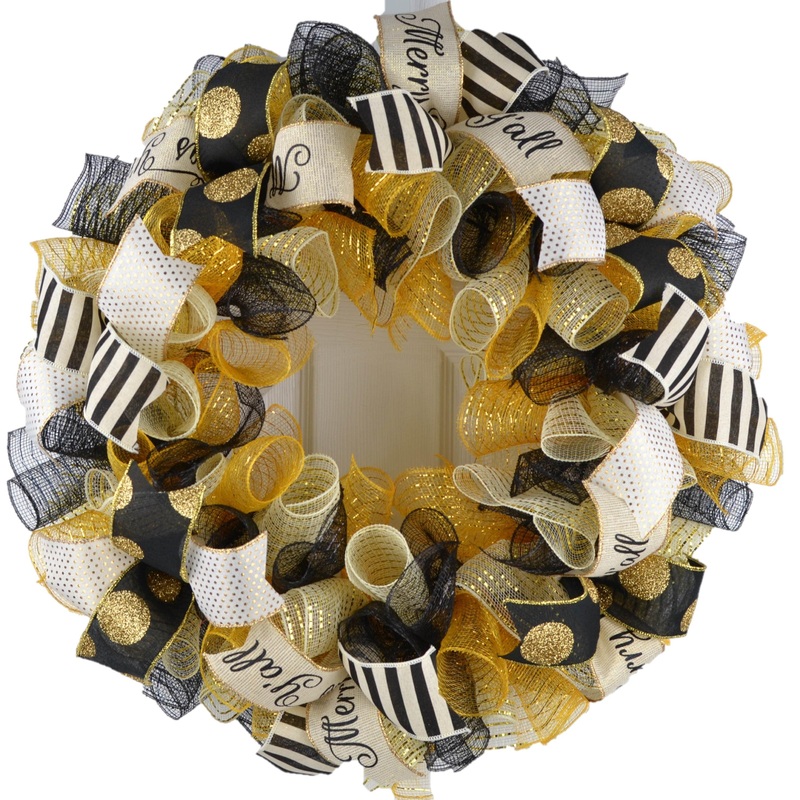 Black Gold Christmas Wreaths – Bold Trendy Holiday Decor – Mesh Front Door Decorations No centerpiece