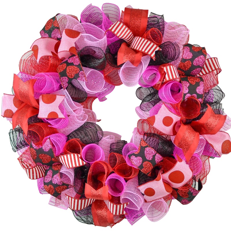 Bold Valentine’s Day Wreath – Valentines Mesh Door Wreath – Valentine Wreath No Centerpiece